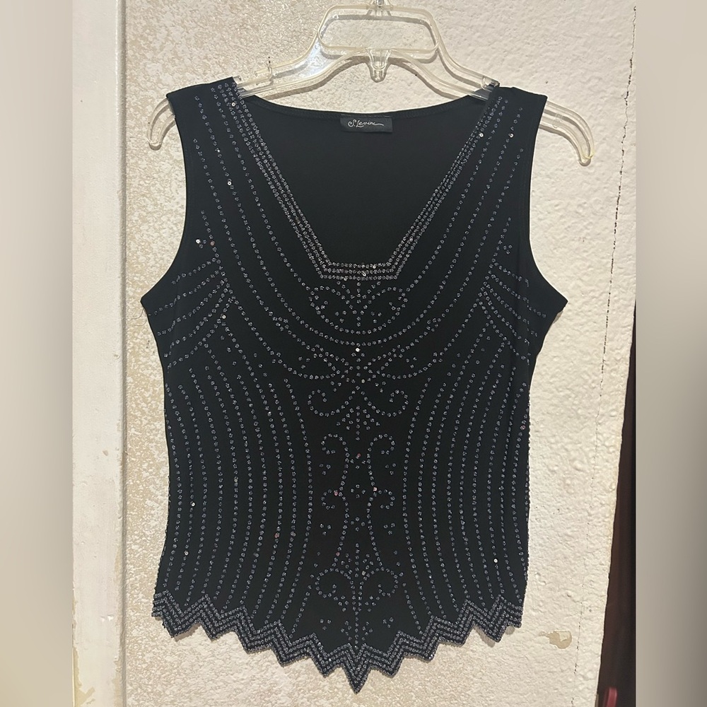 Chic Black Beaded Tank Top
